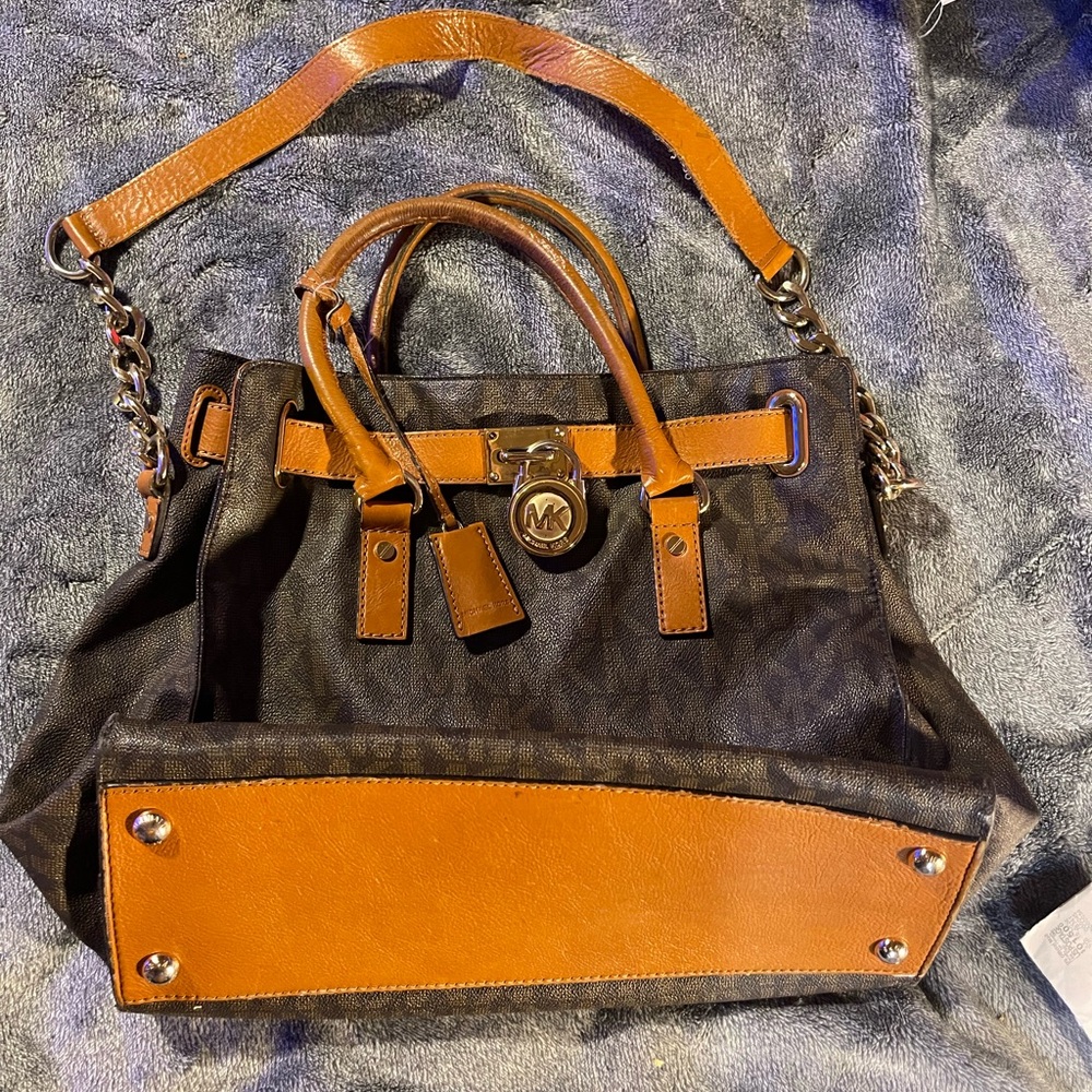Michael Kors Brown and Tan Satchel with Structured Design